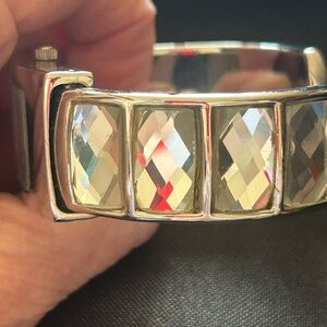 “POV” Chunky Crystal Bangle/Cuff/Bracelet 🩶 Silver Woman’s Watch!  Trendsetter